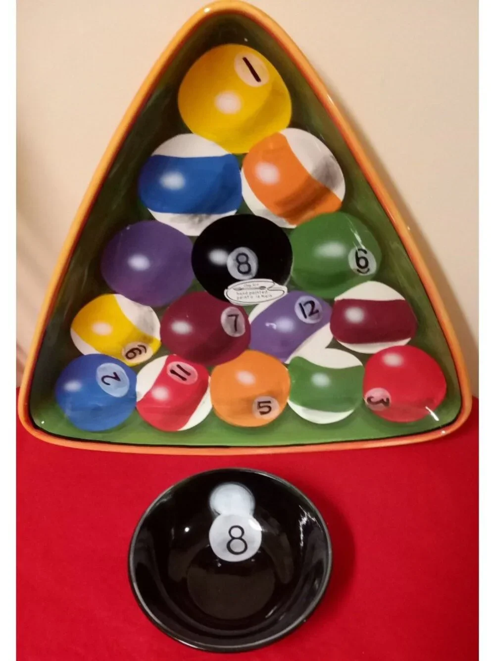 Clay Art Rack Em Up Pool Billiard Design Dip Bowl Appetizer Tray Serving Set 16